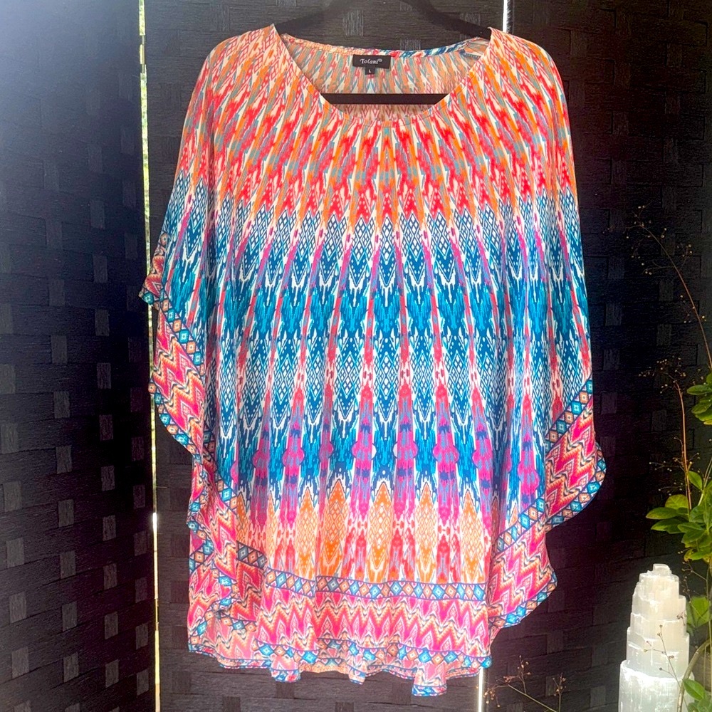 Tolani Vibrant Blue and Pink Patterned Tunic